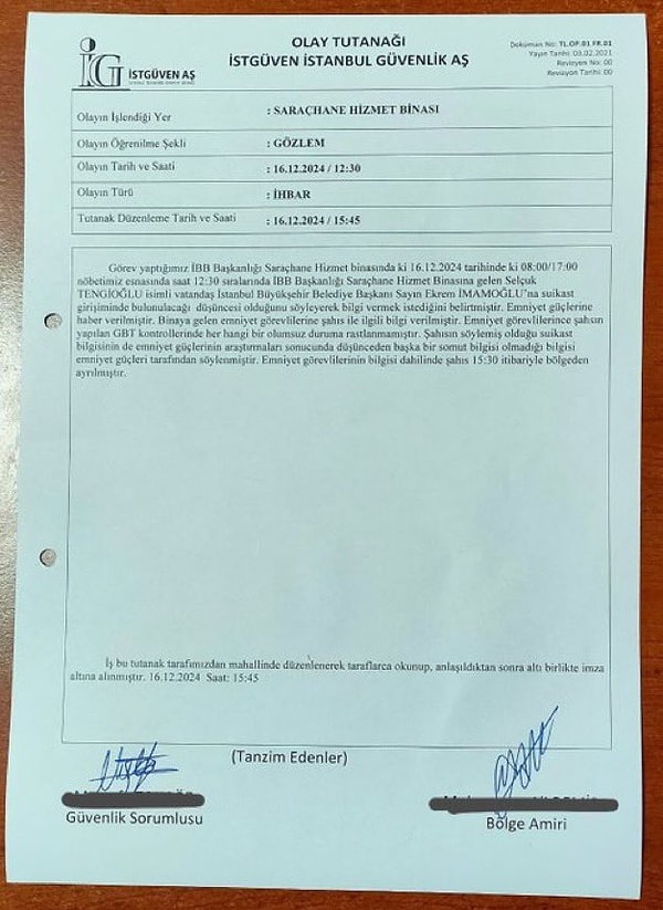 Selçuk Tengioğlu’nun ihbarı sonrasında tutulan tutanak👇
