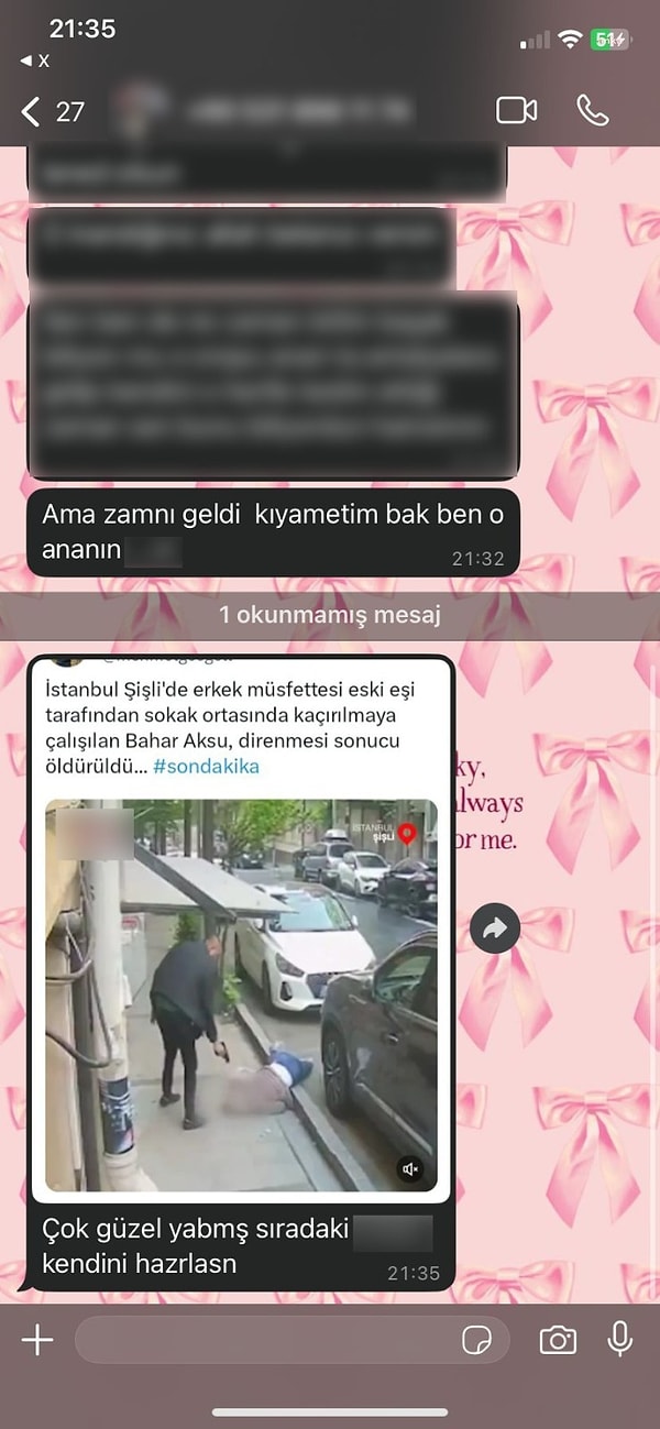 Bahar Aksu cinayeti ile eki eşini ve kızını tehdit etti.