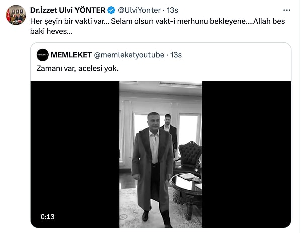 Sürpriz Sedat Peker paylaşımı: MHP Genel Başkan Yardımcısı İzzet Ulvi Yönter, sosyal medya hesabından bir kez daha Sedat Peker paylaşımı yaptı.