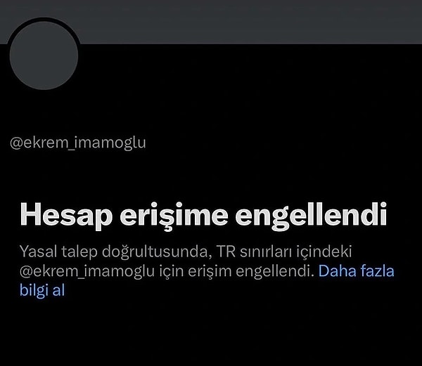 Tutuklanan ve görevden uzaklaştırılan Ekrem İmamoğlu'nun X hesabı dün mahkeme kararıyla erişime kapatıldı. Görseli