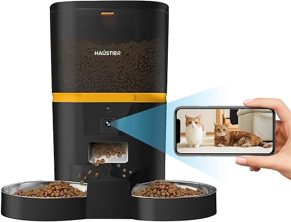 Haustier QQ005-Dual Kameralı Akıllı Kedi Köpek Otomatik Mama Kabı