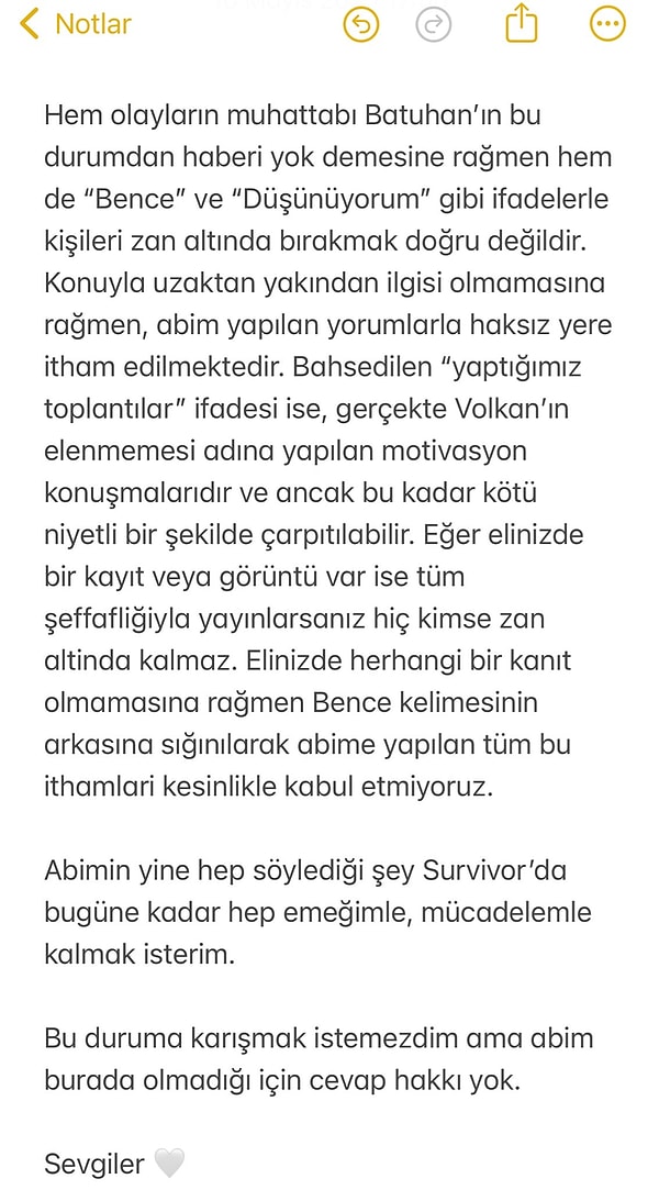 "Bu duruma karışmak istemezdim ama ağabeyim burada olmadığı için cevap hakkı yok."