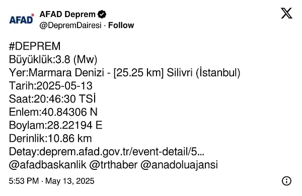 AFAD'ın paylaşımı 👇