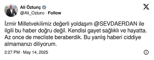 CHP'li Ali Öztunç da paylaştı.