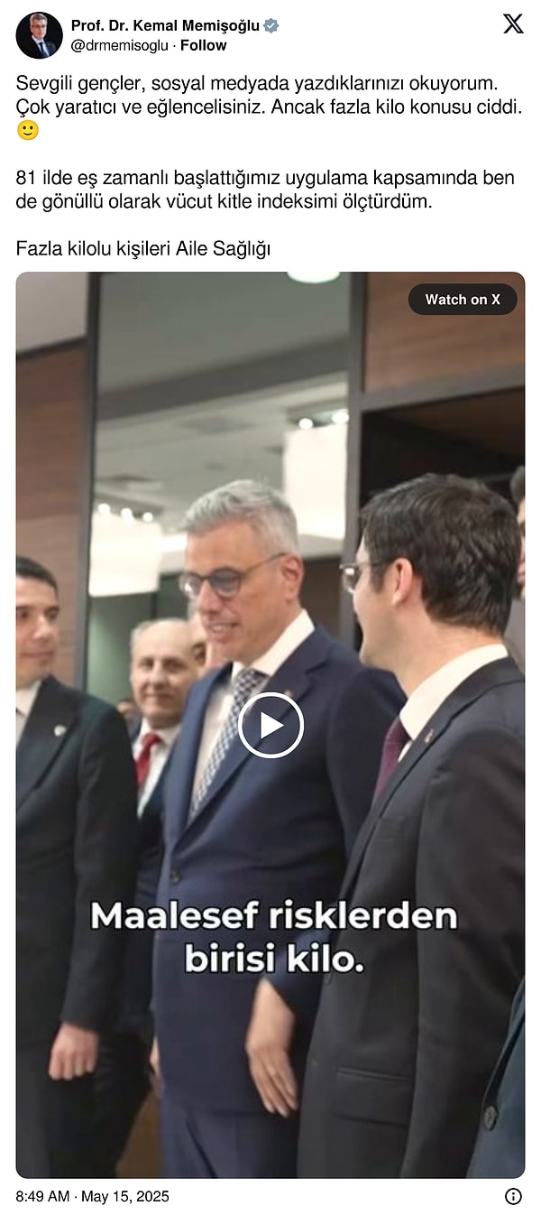 Yapılan yorumları "yaratıcı" olarak nitelendiren Memişoğlu, diyet yapması gerektiğini öğrendi. Görseli