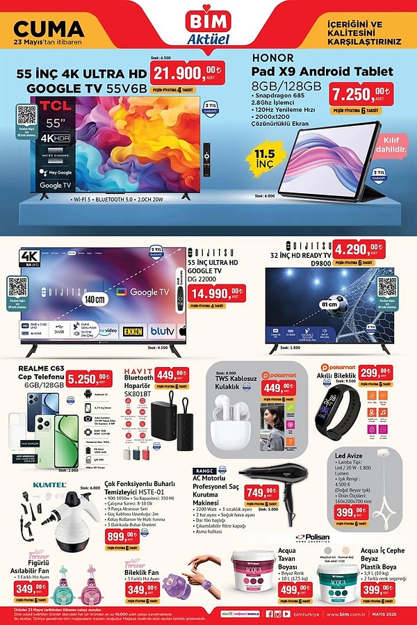 TCL 55" 4K Ultra HD Google Tv 21.900 TL Görseli
