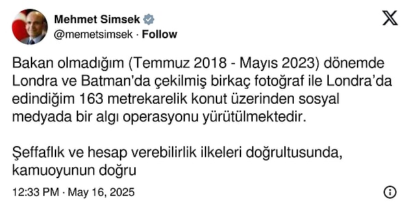 Mehmet Şimşek söz konusu iddilara dair açıklama yaptı, ortaklık iddialarını yalanladı.