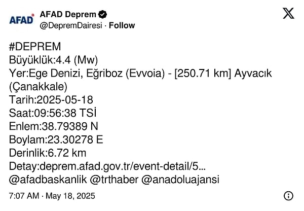 AFAD’ın paylaşımı 👇 Görseli