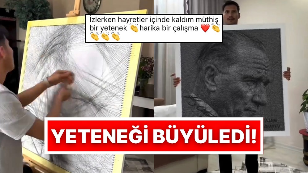 Türkmenistanlı Ressamın Filografi Sanatıyla Mustafa Kemal Atatürk’ü Resmettiği Çalışması Beğenileri Topladı