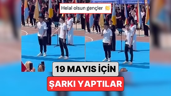 İzmir Karabağlar'da Bir Lisede Düzenlenen 19 Mayıs Töreninde İki Öğrenci Kendi Yaptıkları Parçayı Seslendirdi