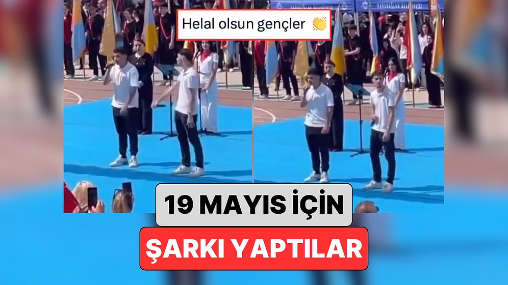 İzmir Karabağlar'da Bir Lisede Düzenlenen 19 Mayıs Töreninde İki Öğrenci Kendi Yaptıkları Parçayı Seslendirdi