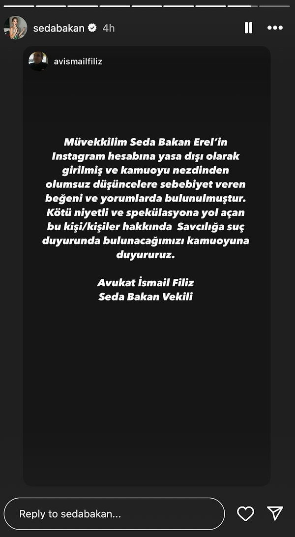 Hemen ardından avukatı da benzer bir açıklama yaptı ve suç duyurusunda bulunacaklarını duyurdu: