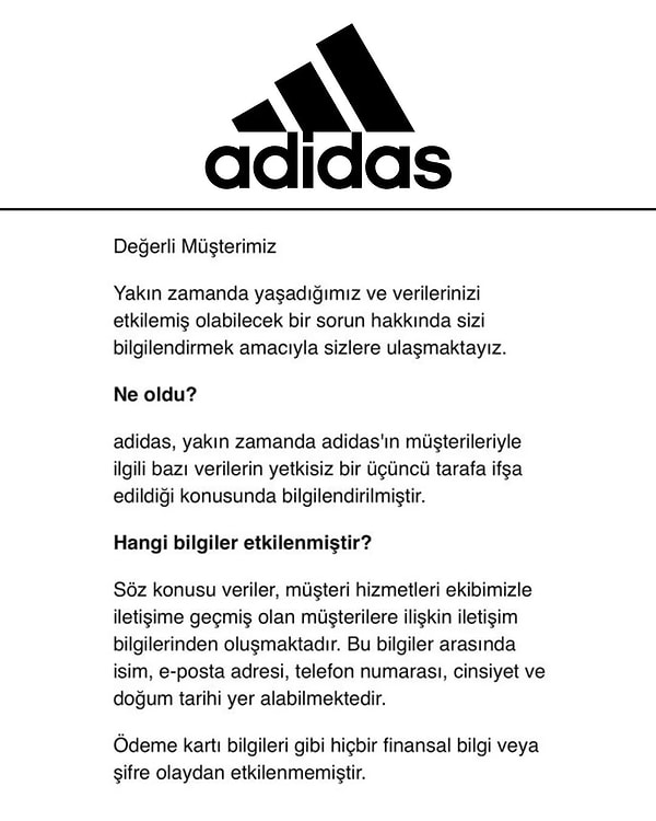 Adidas’ın açıklaması Görseli