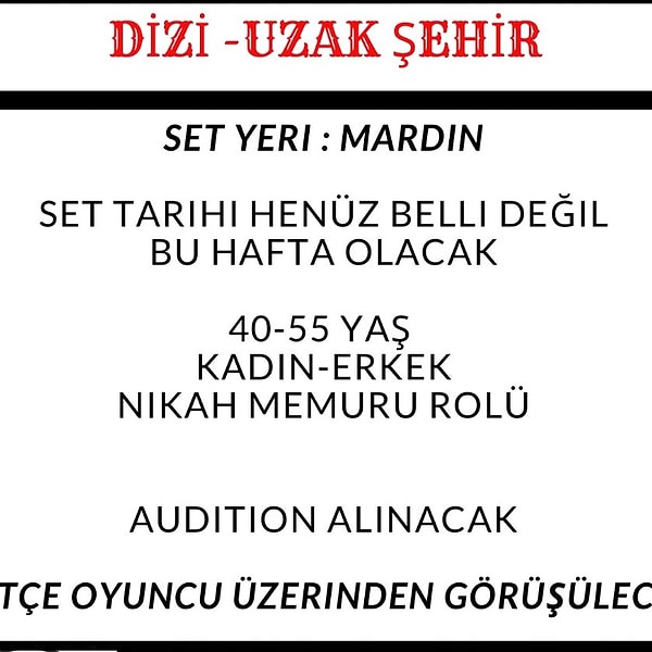 Sezon finaline iki hafta kala Uzak Şehir'e aranan figüran ilanı sosyal medyaya sızdı.