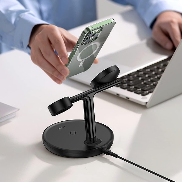 Baseus Swan 3 in 1 20W Wireless Şarj Özellikli Stant – Siyah Görseli