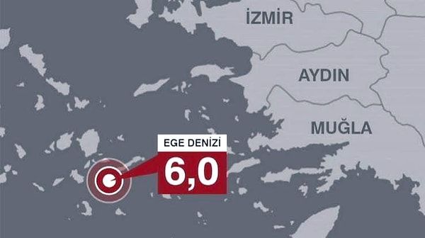 AFAD’ın paylaştığı bilgilere göre Ege Denizinde saat 06.19’da 6 büyüklüğünde deprem meydana geldi. Görseli