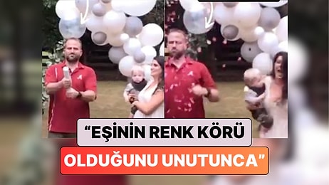 Renk Körü Bir Babanın Cinsiyet Öğrenme Partisinde Konfetilerin Rengini Anlamaya Çalıştığı Anlar