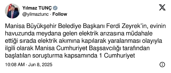 Yılmaz Tunç'un açıklaması şöyle: