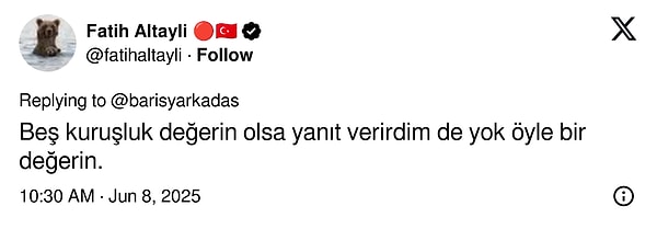 Fatih Altaylı ise bu yanıtı verdi.