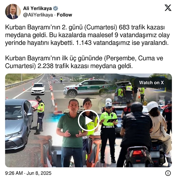 Ali Yerlikaya'nın paylaşımı şöyle👇🏻