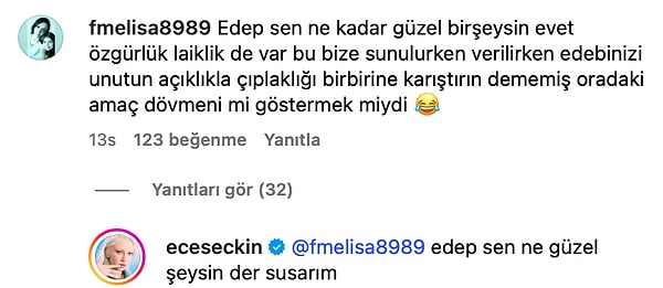 Ece Seçkin sahne kıyafetine gelen eleştirilerden birine dayanamayarak cevap verdi.