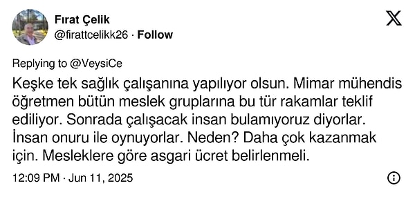 Tüm meslek gruplarında aynı durum mevcut.