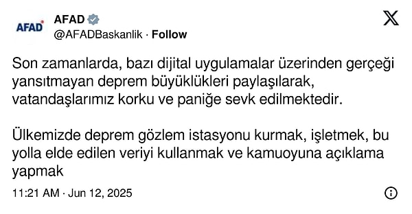 AFAD’ın paylaşımı 👇