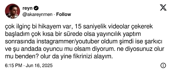 Tam da bu gerginliklerin üzerine, Reynmen Twitter’da yaptığı paylaşımla gündemi değiştirdi.