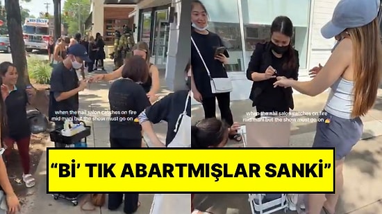 Bizim Güzelliğe Takıntı Seviyesi: Güzellik Salonu Yanarken Çalışanlar Müşterilere Sokakta Manikür Yaptı