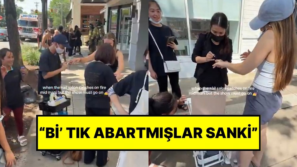 Bizim Güzelliğe Takıntı Seviyesi: Güzellik Salonu Yanarken Çalışanlar Müşterilere Sokakta Manikür Yaptı