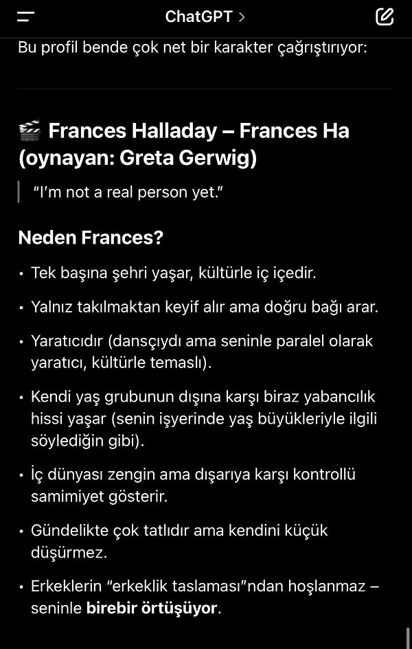 7. "Erkeklerin erkeklik taslamasından hoşlanmaz senle birebir örtüşüyor"