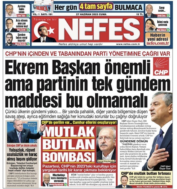 Nefes gazetesinin manşeti gündem oldu.