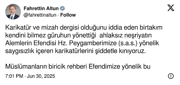 İletişim Başkanı Fahrettin Altun'un paylaşımı  👇