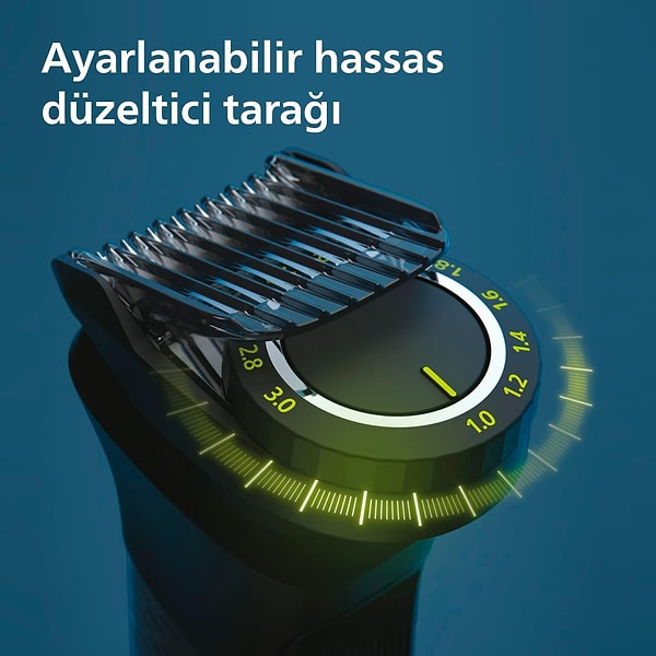 1-3 mm arasında 11 uzunluk ayarı sunan patentli düzeltme tarağı ile istediğiniz uzunlukta ve eşit düzeltme yapabilirsiniz.