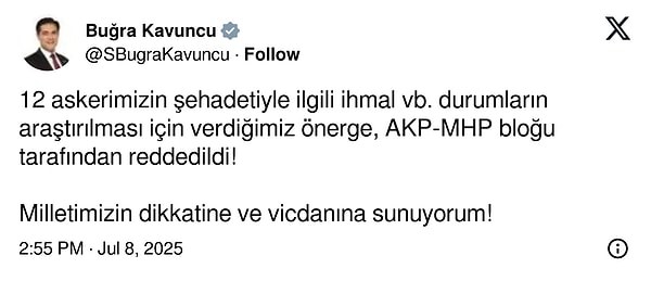İYİ Parti ise olayda olası bir ihmal gibi durumların araştırılması için bir önerge verdi.