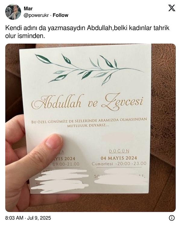 Tartışma yaratan davetiye şöyle;