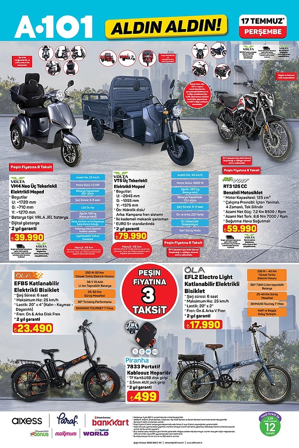 Volta VT5 Üç Tekerlekli Elektrikli Moped 79.990 TL