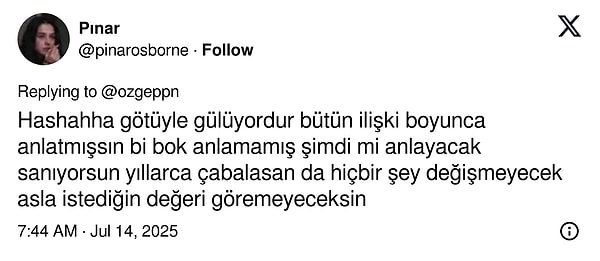 "Bütün ilişki boyunca anlamamış..." 👇