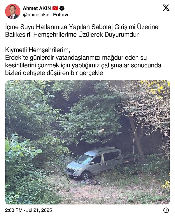 Balıkesir Belediye Başkanı Ahmet Akın’ın açıklaması 👇