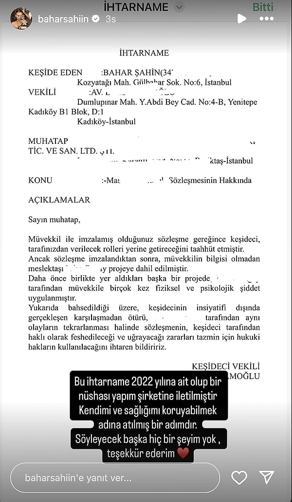 8. Mine Tugay'ın iddiaları reddetmesine Bahar Şahin'den ihtarnameli yanıt!