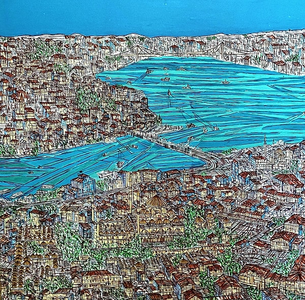 Devrim Erbil ise çizgiyi, İstanbul’un siluetinde dalgalanan bir şiire dönüştürür.