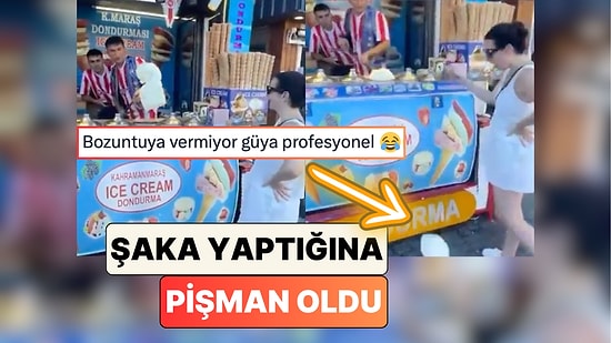 Bir Maraş Dondurmacısı Tezgahtaki Dondurmanın Yarısını Düşürünce Şaka Yaptığına Bin Pişman Oldu