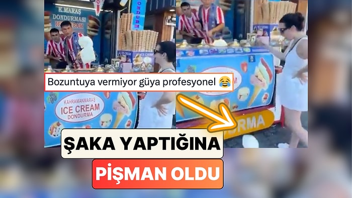Bir Maraş Dondurmacısı Tezgahtaki Dondurmanın Yarısını Düşürünce Şaka Yaptığına Bin Pişman Oldu