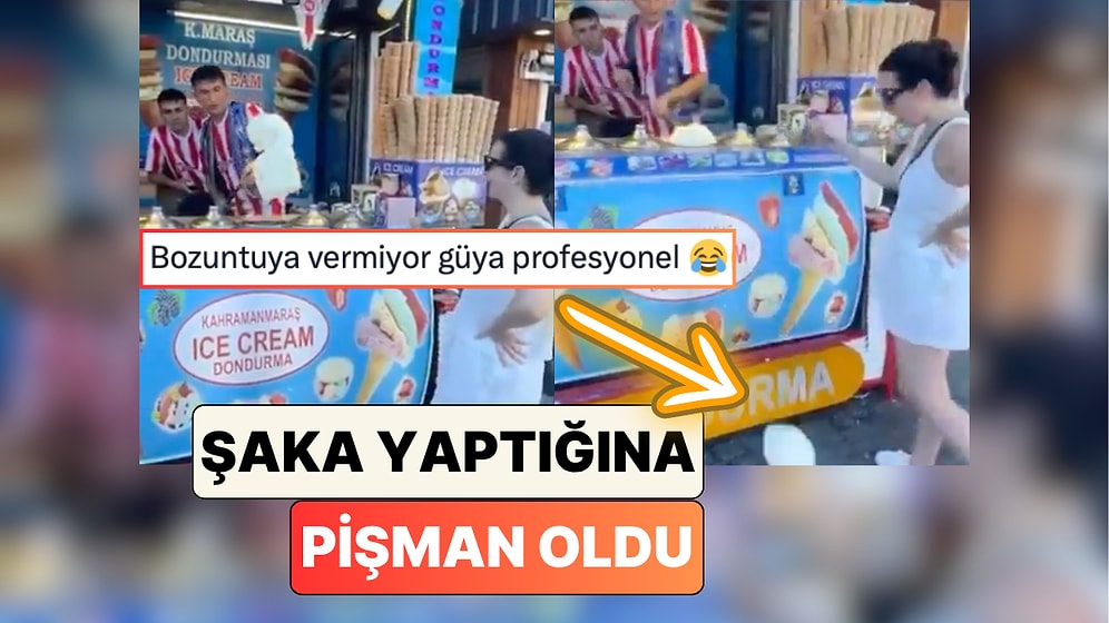 Bir Maraş Dondurmacısı Tezgahtaki Dondurmanın Yarısını Düşürünce Şaka Yaptığına Bin Pişman Oldu