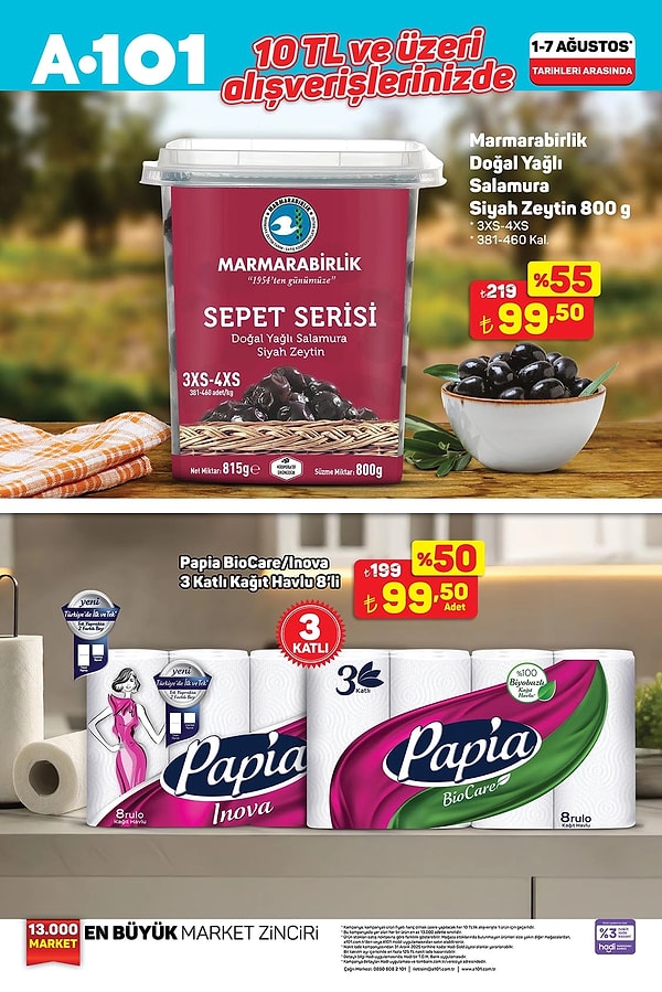 10 TL üzeri alışverişlerde;