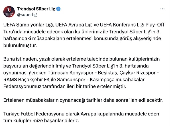 TFF'nin açıklamasının tamamı şu şekilde: