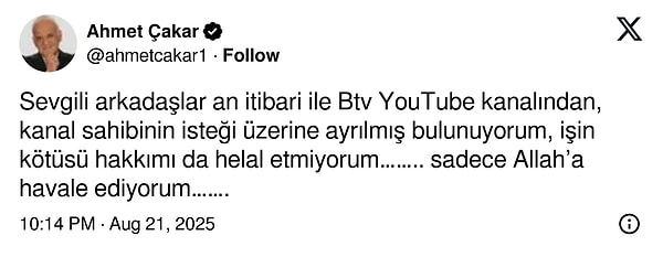 Ahmet Çakar’ın paylaşımı: