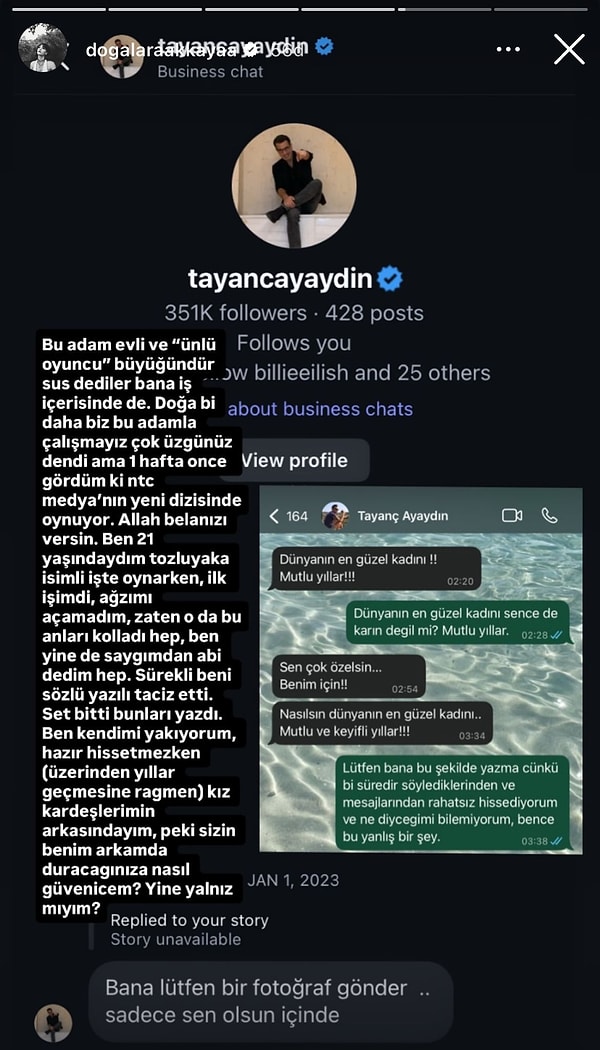 İşte Doğa Lara Akkaya'nın Tayanç Ayayın'ın attığını iddia ettiği o mesajlar: