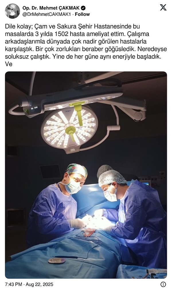 Operatör Doktor Mehmet Çakmak’ın paylaşımı 👇