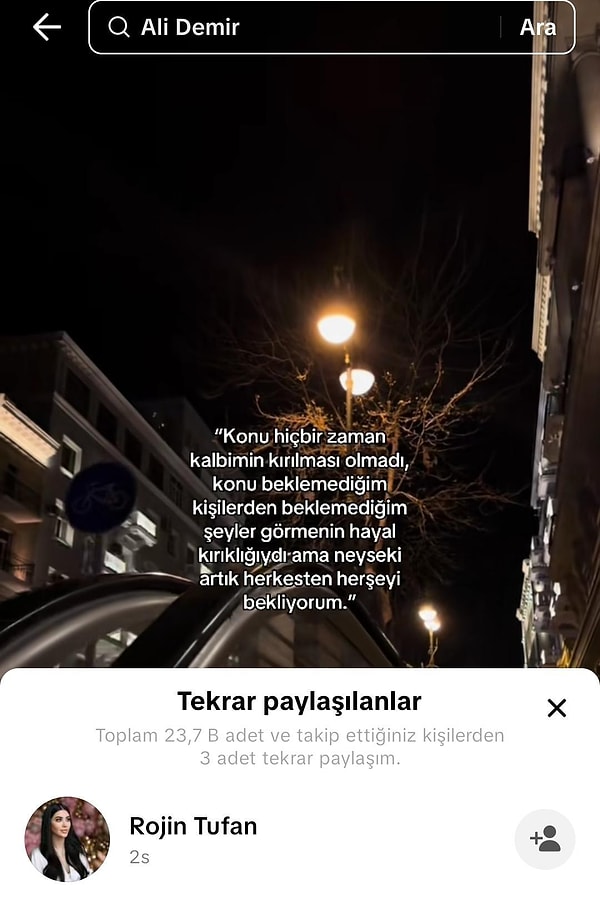 Rojin Tufan son olarak TikTok'ta göndermeli bir paylaşım daha yaptı ve şimdilik "karşılıklı göndermeler" durdu.